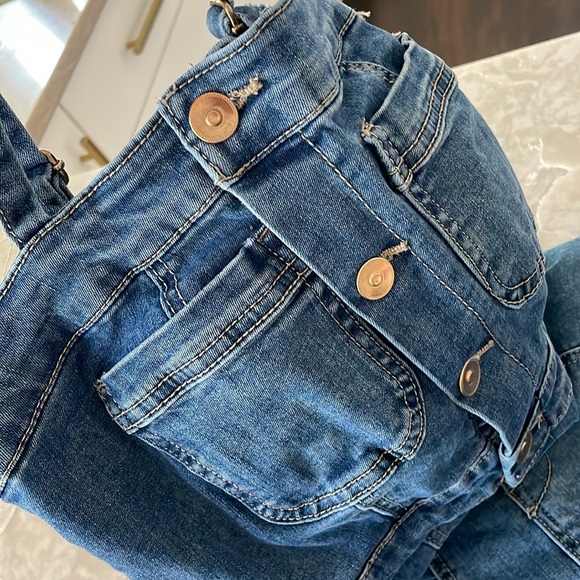 Blue jeans mini dress gold tone button front paneled a little stretch high waist - Picture 13 of 14